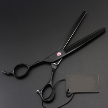 7inch left-hand Hair Straight Thinning Scissor 62HRC black Color Professional Hairdressing Barber Tool Shear Clipper Laser carve 2024 - buy cheap