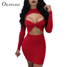 OKAYOASIS Women Full Sleeve Sexy Mini Dresses Cut Out Womens Elegant Party Club Special Occasion Sheath Fitted Vestidos Dress 2024 - buy cheap