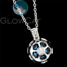 Shiny Rhinestone Sports Football Beads Cage Pendant Essential Oil Diffuser Pearl Cage Locket Necklace R-K1076 2024 - buy cheap