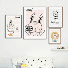 Cartoon Rabbit Cat Lion Giraffe Nursery Wall Art Canvas Printing Nordic Posters and Prints Wall Pictures Baby Kids Room Decor 2024 - buy cheap
