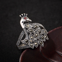 Ms marca de abertura de pavão em prata esterlina, restaura modos antigos personalidade atacado anel embutido de alta qualidade 2024 - compre barato