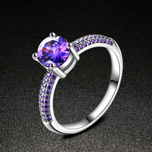 Anel roxo de zircônio, cor banhada a prata, para mulheres, joias, anel, melhor presente 2024 - compre barato