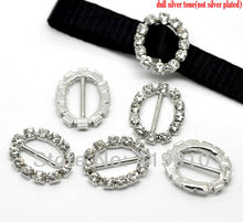 10 piezas de plata tono forma ovalada invitación de boda strass cinta Slider hebillas 20mm x 17mm M00426 2024 - compra barato