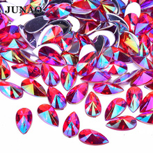 JUNAO-cristales AB rojos de 9x18mm, diamantes de imitación en forma de gota, piedras de cristal acrílicas planas, Strass sin necesidad de coser abalorios para vestidos 2024 - compra barato