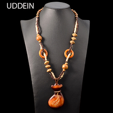 UDDEIN Bohemian Necklace For Women Handmade Wood Printing Flower Jewelry Vintage Statement Beads Collar Long Pendant Necklace 2024 - buy cheap