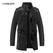 2018 Autumn Winter Soft Faux Leather jacket Male Windbreaker Jacket Long Sleeves Casual Homme Outwear Long PU Leather Coat D5 2024 - buy cheap