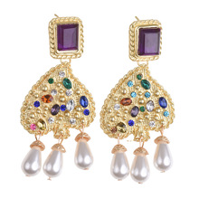 Jergvte-pendientes colgantes con perlas de imitación doradas para mujer, aretes elegantes con perlas acrílicas de cristal, regalo de boda 2024 - compra barato