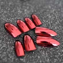 Stiletto espelhado vermelho falso para unhas, pincel oval metálico, revestimento de metal, ponta afiada de unhas falsas, manicure, wear de arte de unhas 2024 - compre barato