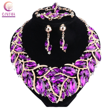 Nova moda roxa strass cristal colar de instrução conjuntos de jóias de noiva decoração colares jóias presentes para as mulheres 2024 - compre barato