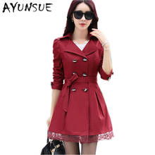 Wine Red Lace Trench Coat Para As Mulheres Long Coat Female Spring Autumn Outwear Windbreaker Plus Size Women Clothing FYY264 2024 - buy cheap