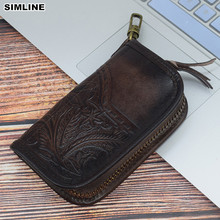 Genuine Leather Key Wallet For Men Women Short Vintage Handmade Zipper Car Key Holder Coin Purse Card Bag Organizer Housekeeper 2024 - buy cheap