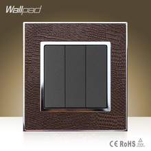 Wallpad-Interruptor de 3 entradas de cuero marrón para pared, pulsador de luz de lujo de 110V-250V, 3 entradas, envío gratis 2024 - compra barato