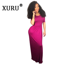 XURU-vestido holgado informal para mujer, color sólido, cintura alta, ajustado, con manga, cuello de jardín, vestido swing grande 2024 - compra barato