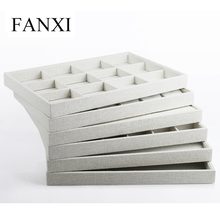 FANXI-bandeja de embalaje de joyería de madera con lino para mostrador de joyería y ventana, bandejas de anillo de lino Beige, envío gratis 2024 - compra barato
