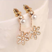 New Fashion Jewelry Rose Gold Color Silver Color Crystal Rhinestone imitation pearl Flower Stud Earrings Free Shipping 2024 - buy cheap