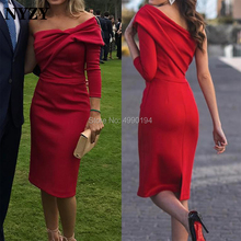 NYZY C138 One Sleeve Red Cocktail Dresses Knee Length Mermaid Robe Soiree Dubai Short Formal Dress Party 2019 2024 - buy cheap