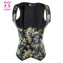 Gold/Blue Embroidery Vintage Gothic Waist Trainer Underbust Corset Vest Steampunk Corsets Steel Boned Sexy Corsetti E Bustier 2024 - buy cheap