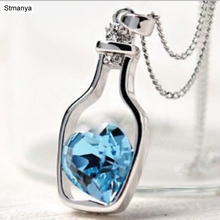 New  chain girl Crystal Silver Color pendant Women's Crystal Love Heart Drift Wishing bottle Necklace Gift Valentine's Day 19087 2024 - buy cheap