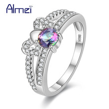 Almei Bowknot Rainbow Engagement Ring Silver Color Anillos Mujer Green Stone Rings for Women Pink Jewelry Dropshipping Y2694 2024 - buy cheap