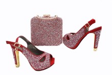 Hermosos zapatos rojos para mujer con decoración de diamantes de imitación, zapatos africanos, juego de bolsos para vestir X16, tacón de 12CM 2024 - compra barato