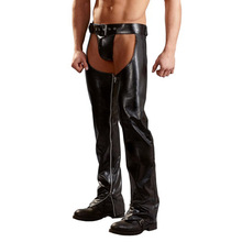 Mens Elastic Faux Leather PVC Pants Black Dance Party Hip Open Crotch Gay Fetish Trousers Side Zipper Leather Pants For Male 2024 - buy cheap