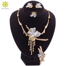 Nigerian Wedding Bridal African Gold Color Jewelry Set Dubai Crystal Necklace Bracelet Earrings Ring Sets for women 2024 - buy cheap