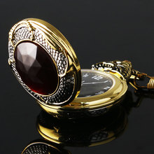 Vintage Gold Pocket Watch Men Evil Dragon New Golden Tone Case Big Red Crystal Retro Red Garnet Inset  Luxury Necklace Gift 2024 - buy cheap
