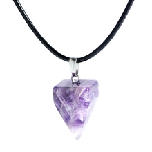 Hot Sale Natural Purple Crystal Stone Pyramid Pendant With Black Leather Necklace Jewelry For Women DZ0116g 2024 - buy cheap