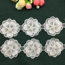 50X Pearl Beaded Flowers Handmade Embroidered Lace  Trim Ribbon Applique Trimmings Sewing Craft For Costume Hat Decoration 2024 - buy cheap