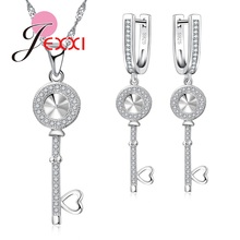 Love Key Fashion Jewelry Set For Women Silver And Rhinestone Decoration Earrings And Necklace For Anniversary Gift Dress 2024 - buy cheap