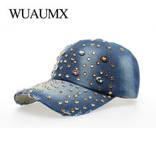 Wuaumx Atacado Bonés de Beisebol Para Mulheres Com Strass Bling Beleza Menina Snapback Cap Para O Sexo Feminino De Cristal Denim Chapéus, bone feminino, gorro feminino,bones de beisebol, sobretudo feminino 2024 - compre barato