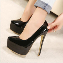 2022 New Spring and Autumn Sexy Wedding Fetish Round Toe Woman Pumps Platform Very High Heel Pumps 15 Cm Black Red Women Shoes 2024 - buy cheap