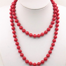 Trendy Accessory Jewelry Beads 10mm Red Coral Necklace Wholesale Balls DIY Girls Women Gifts Female Clothing Decoration 36inch 2024 - buy cheap