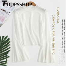 Женская тонкая футболка белого цвета с расклешенными рукавами в японском стиле, весна-лето 2019 2024 - купить недорого