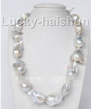 LL<<< 0672 luster 18" 31mm white Reborn keshi pearl necklace filled gold dragon clasp 2024 - buy cheap