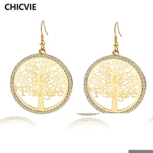 CHICVIE 2017 Big Round love Stud Earrings For Women Gold Color Crystal Statement Tree Earrings Fashion Jewelry vintage Wedding 2024 - buy cheap