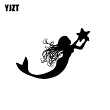 YJZT 13.6*9.3CM Sexy Cute Mermaid Holding Star Car Vinyl Decal Black/Silver Car Sticker Popular Fashion Style C20-0836 2024 - buy cheap