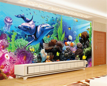 Beibehang-papel tapiz 3D personalizado para pared de niños, Fondo para pared de Acuario, mundo submarino, Delfín, TV, 3 d 2024 - compra barato