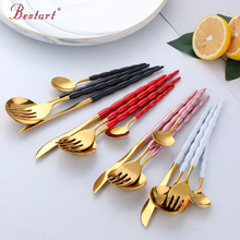 4 unids/set coreano juego de vajilla de tenedor de acero inoxidable cuchara cuchillo cubiertos de oro rojo de vajilla conjunto de accesorios para Cocina 2024 - compra barato