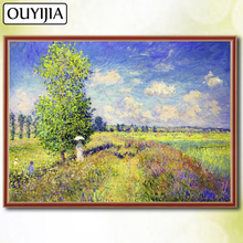 Алмазная картина OUYIJIA Monet 5D для творчества, картина с изображением летнего макового поля, картина с изображением стразы, Алмазная мозаика 2024 - купить недорого