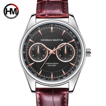 Hannah Martin Watch Men Luxury Brown Men's Quartz Wristwatch Waterproof Chronograph Explorer Leather Strap Relogio Masculino 2024 - buy cheap