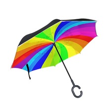 Складной зонт в полоску, двухслойный инвертированный, с защитой от ветра и дождя, для женщин и мужчин 2024 - купить недорого