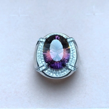 Em espécie, anel ametrônico natural, cor bonita, fogo em duas cores, prata 925, anel masculino, 2024 - compre barato