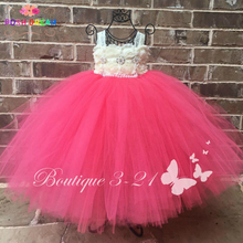 POSH DREAM Coral Pink Flower Dress Kids Girl Flower Tulle Dress Shabby Flower with Rhinestone Tutu Dress Kids Girls Costumes 2024 - buy cheap