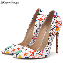 Buono Scarpe Graffiti Women High Heels Shalow Mouth Pointed Party Shoes Stiletto Sexy Printed Pumps Flowers Girl Shoes 2024 - buy cheap