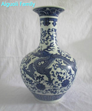 Only 1 piece !!! High 13inch/33CM  Home decoration Vase!!! High quality Chinese blue and white porcelain vase, painting 2 Dragon 2024 - buy cheap