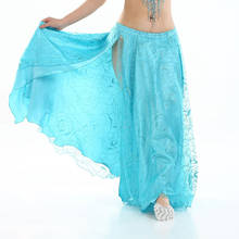 Lake Blue Long Gauze Rose Pattern Skirts For Belly Dancing 2 Layer Single Slit Belly Dance Chiffon Skirt Adult 2024 - buy cheap
