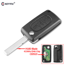 KEYYOU 3 Button Flip remote car key 433Mhz ID46 Chip Fob for Peugeot 207 307 308 407 607 With HU83 Blade CE0523 Auto Key 2024 - buy cheap