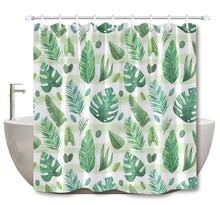 LB Tropical Green Coconut Banana Palm Leaf Bathroom White Shower Curtain Stripe Plant Nature Waterproof Fabric For Bathtub Decor 2024 - buy cheap