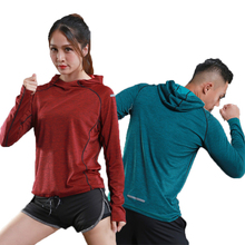 Men's Running T shirt Long Sleeve Hooded Women Rashgard Thin Gym Shirts Fitness Training Quick Dry Breathable Sports Clothing 2024 - buy cheap